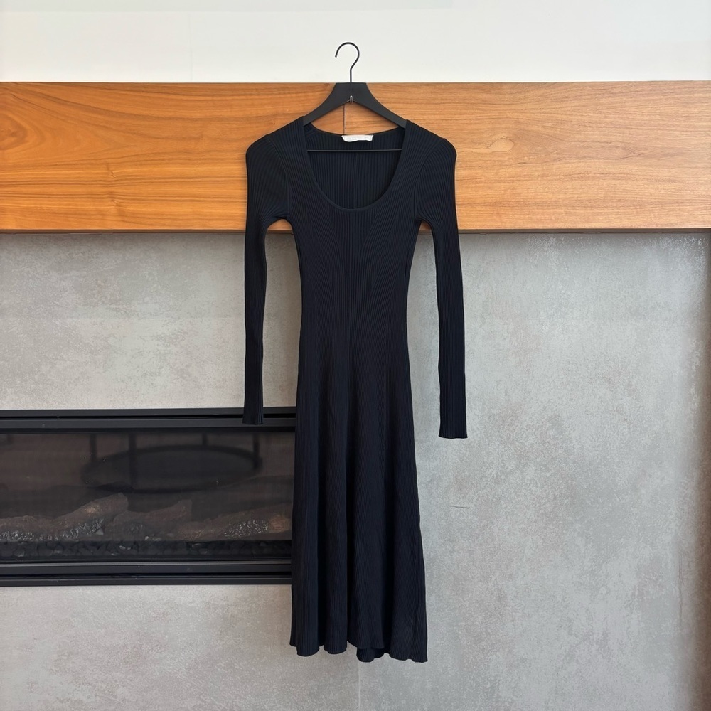 Everlane The Ribbed Scoopneck Dress Black, Size XS